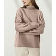 thumbnail image 4 of Women Mock Neck Sweater Chunky Long Sleeve Knitted High Low Hem Trendy Fall Winter Jumper Top Khaki One Size, 4 of 10