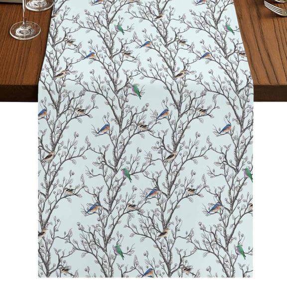 Table Runners 72 Inches Long Dress Scarves, Natural Trees Branches Farmhouse Kitchen/Dining Table Runner, Coffee Tablerunners, Colored Birds Vintage Rustic Blue 18x72 Inch