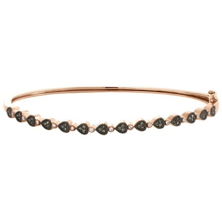 10K Rose Gold Brown Diamond Milgrain Heart Bangle Hinged Bracelet 7" 0.33 CT.