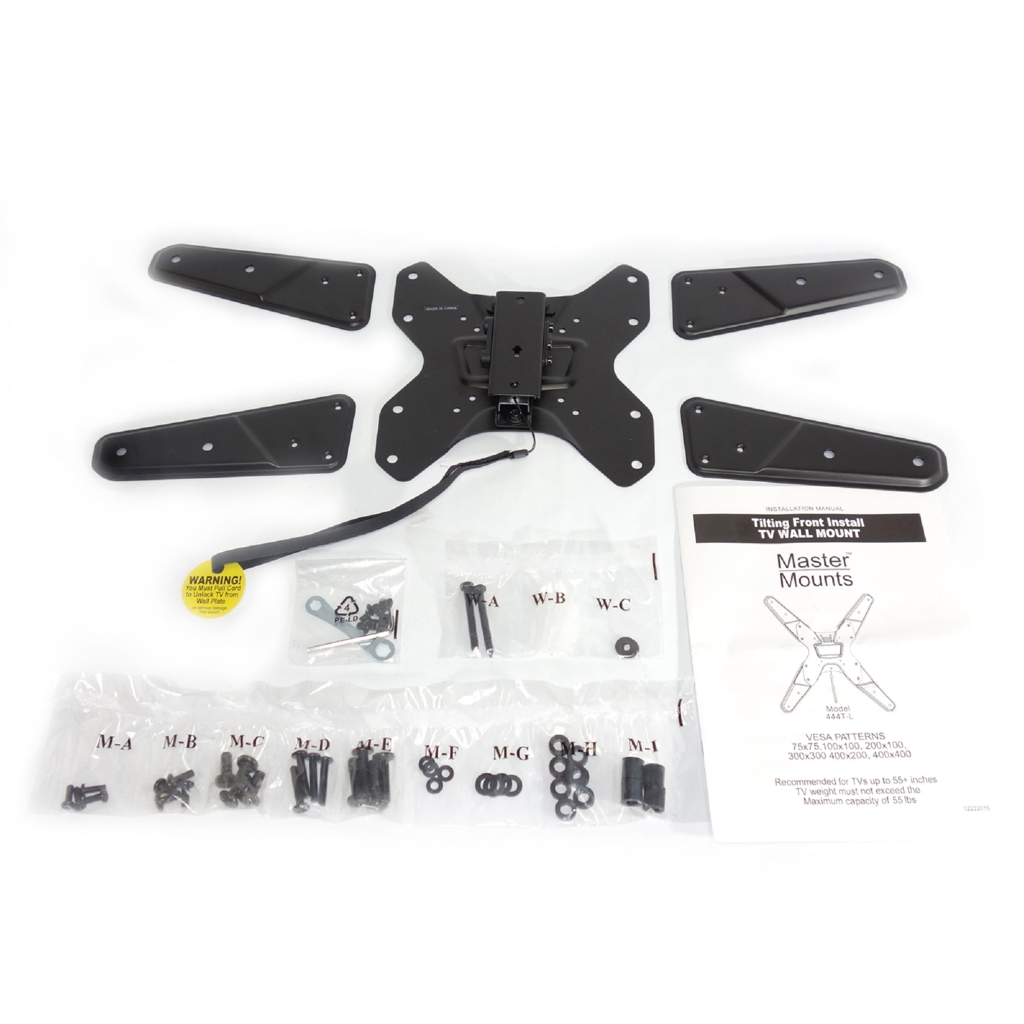 Master Mounts 444T-L Locking Front Install Tilt Wall Mount - Mounting in RVs Campers Trucks Boats, Fits TVs up to 55", VESA Patterns up to 400x400