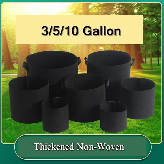 Fabric Plant Growth Bag with Handle3/5/10 Gallons Heavy-duty Non-woven Smart Garden Flowerpot Thickened Inflatable Parenting Container Black Suitable for Outdoor Flowers and Vegetables.