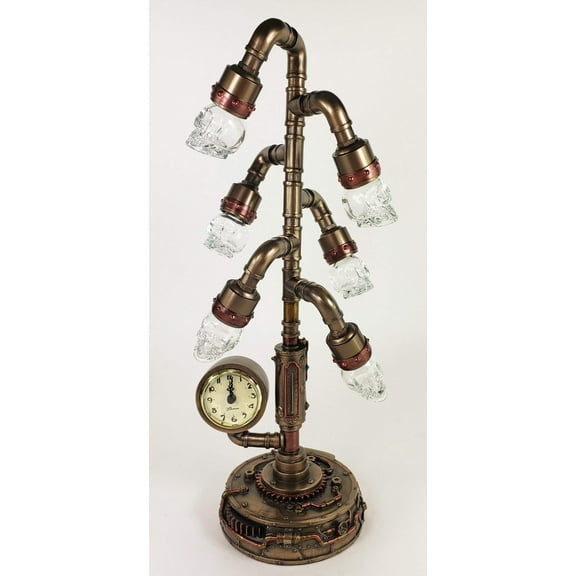 Steampunk Crystal Skull Clock Lamp by Medieval Collectibles