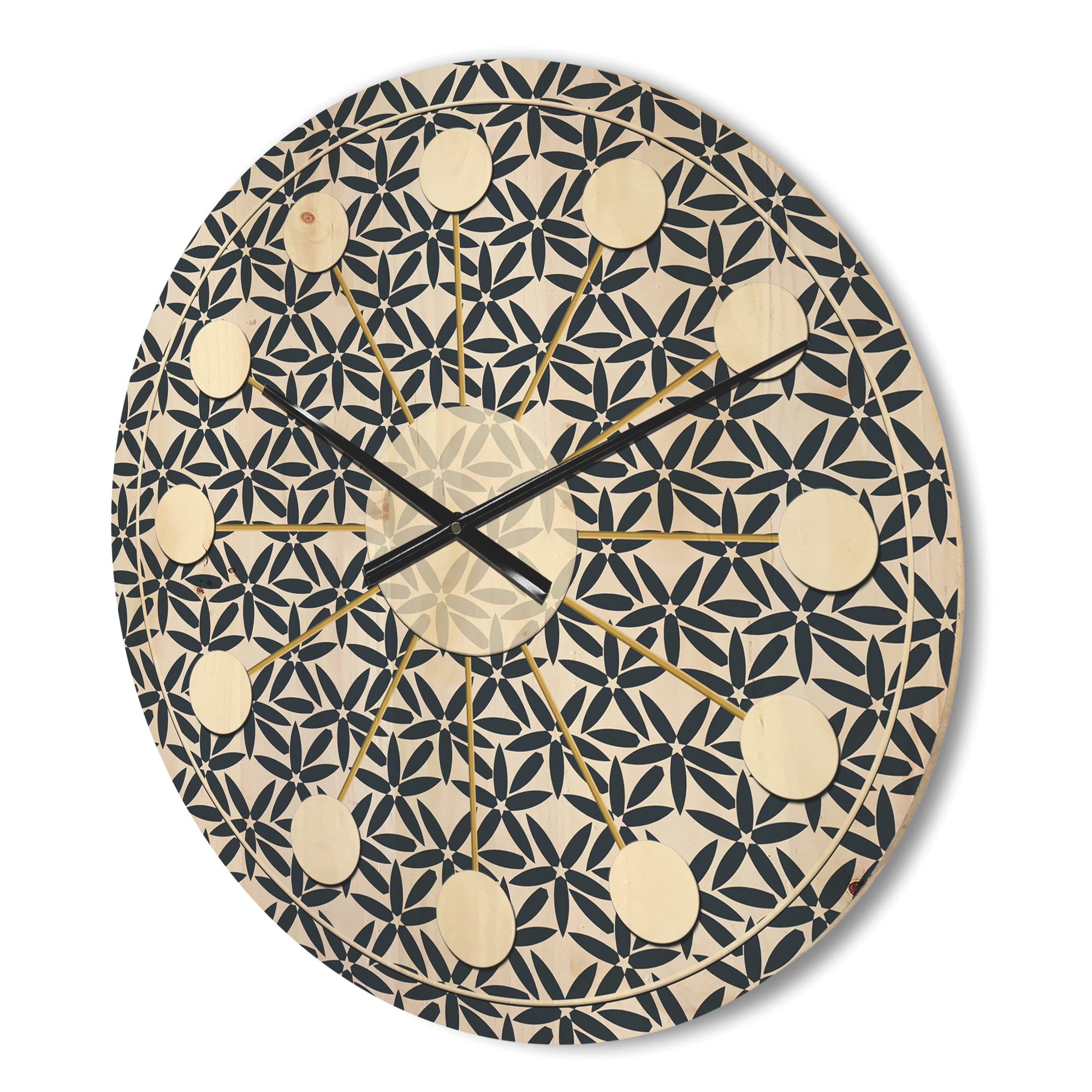 Designart 'Abstract Retro Flower Design IV' Mid-Century Modern Wood Wall Clock