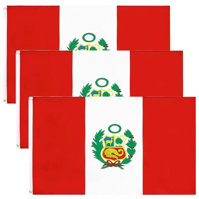 Bandera del Mundo VentDepot PEbigFlag 3Pzas Perú 150x90cm Tela Poliéster Rojo/Blanco