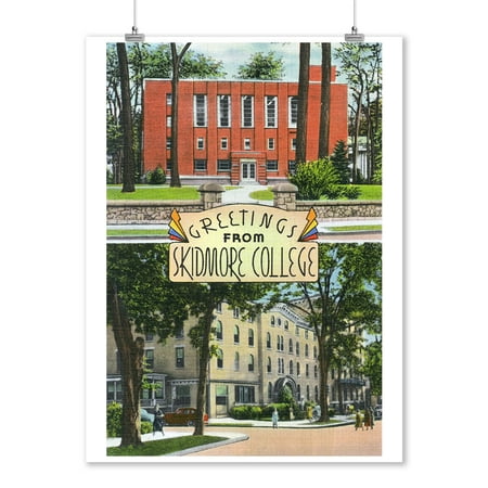 Saratoga Springs, New York - Greetings from Skidmore College Scenes (9x12 Art Print, Wall Decor Travel