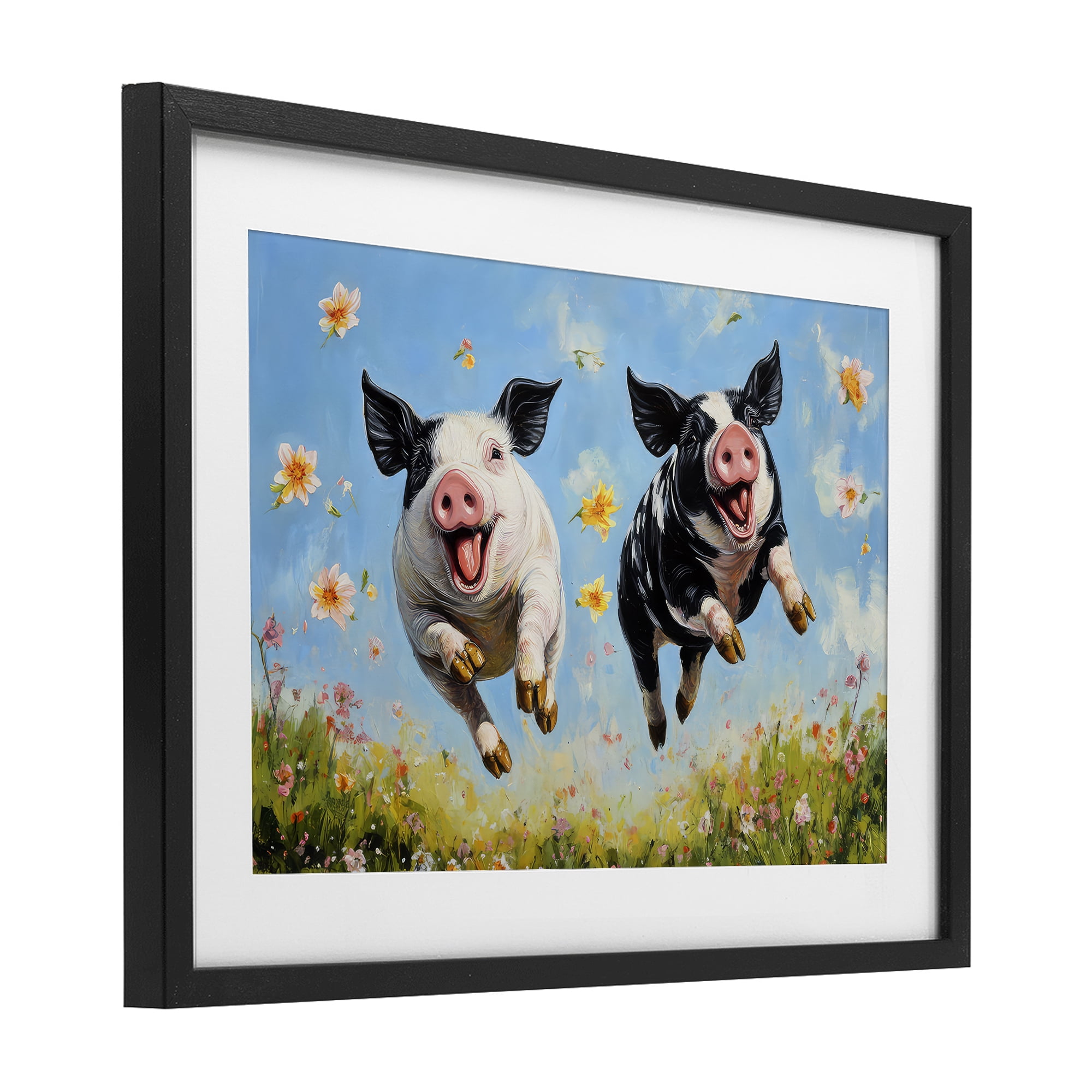 Stupell Industries Flying Pigs & Flowers Black Framed Print Under Glass, design by The Wands Want