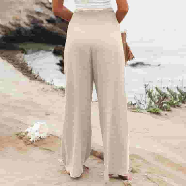 【Anyone more】Aloh Summer Back Pocket Cotton Wide Pants Ovticza Women's Cotton Linen Loose Flowy Wide Leg Pants High