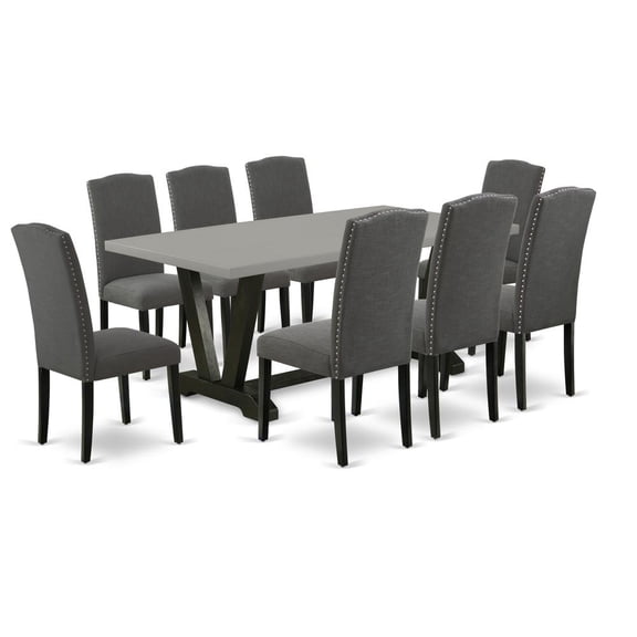 East West Furniture V697EN120-9 - 9-Piece Kitchen Table Set - 8 Parson Chairs and a Rectangular Kitchen Table Hardwood Structure