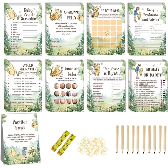 Winnie Baby Shower Games, 143 Pcs the Pooh Game Cards Set, Gender Reveal Party D