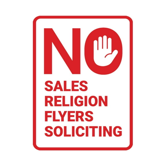Portrait Round No Sales, No Religion, No Flyers, No Soliciting Sign (White/Red) - Large