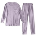 thumbnail image 4 of Oplxuo Men's Modal Pajamas Set Loose Crew Neck Sleepwear Comfy Drawstring Bottom Long Sleeve Soft 2 Piece Loungewear, 4 of 4