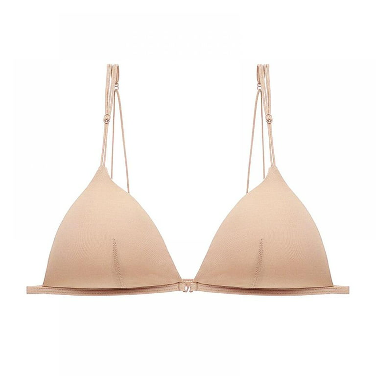 Triangle Bralette with Adjustable Spaghetti Strap Wireless Front Closure  Bra for Small Breast,Nude S