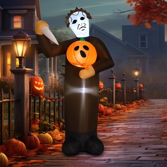 Halloween Inflatable Scary Pumpkin Killer Blow‑Up Yard Decoration with Built‑in LEDs for Holiday Party Indoor Outdoor Yard Garden Lawn