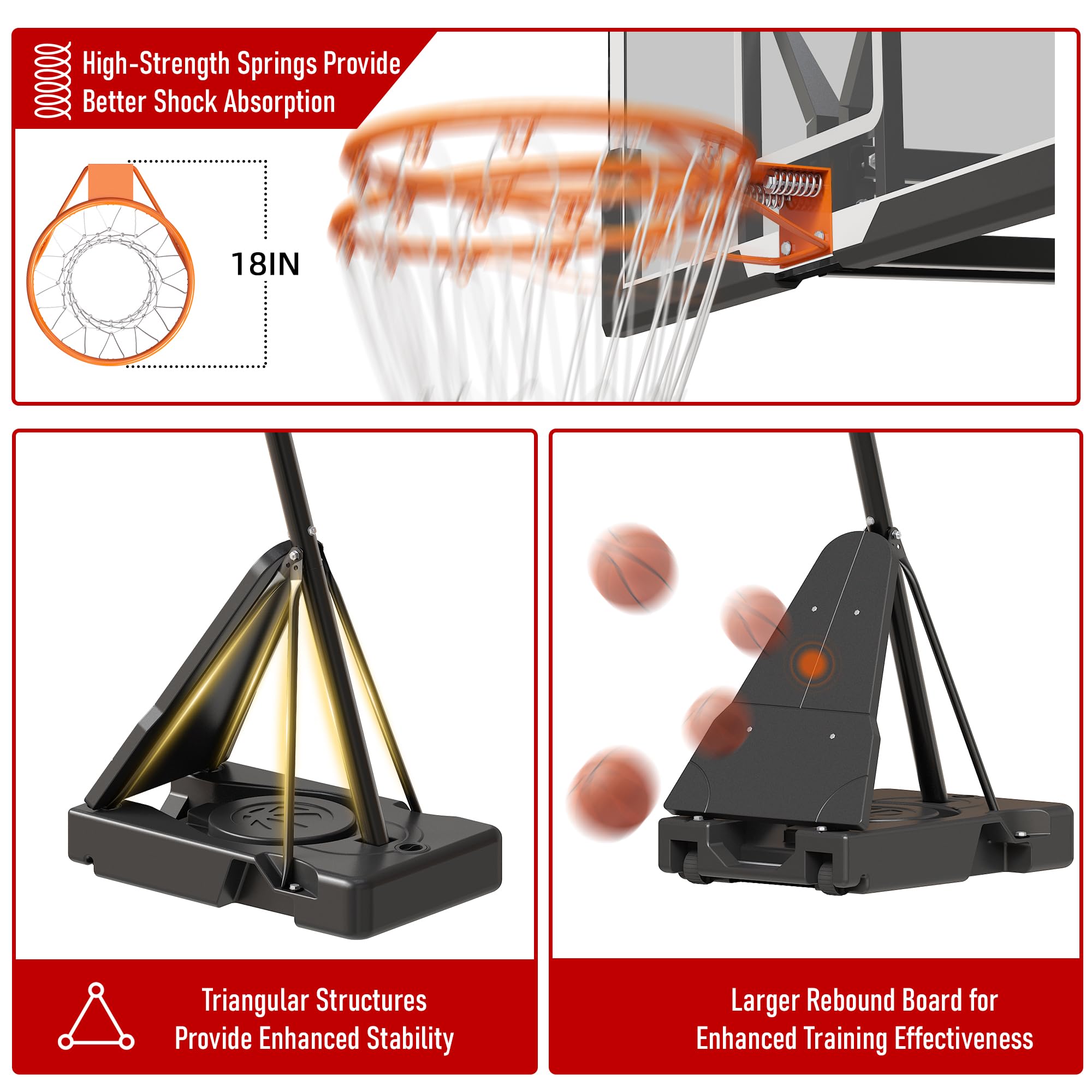 Cofiyard 54 inch Shatterproof Backboard Basketball Hoop, 5.25-10FT Height Adjustable Portable Basketball Goal System with Sandbag,
