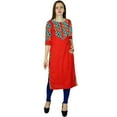thumbnail image 4 of Bimba Women Red Rayon Tunic 3/4 Sleeve Kurta Kurti Casual Formal Clothing, 4 of 8