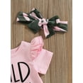 thumbnail image 5 of Bagilaanoe 3pcs Newborn Baby Girl Shorts Set Fly Sleeve Letter Print Romper Tops + Camouflage Shorts + Headband 3M 6M 12M 18M 24M Infant Casual Summer Clothes, 5 of 7