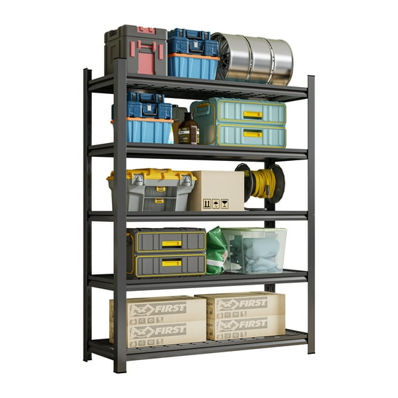 Garage 5-Tier Adjustable Metal Storage Shelf, 71.2 by 47.24 by 23.62 in, 2500 lb Capacity, Black | Ideal for garage, basement, or workshop; 500 lb per shelf; quick 10-minute assembly