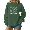 thumbnail image 4 of Womens Valentine's Day Heart Print Sweatshirt, Oversized Casual Crewneck with Hand-Drawn Hearts, Army Green, Soft Long Sleeve Pullover,Size 2XL, 4 of 5