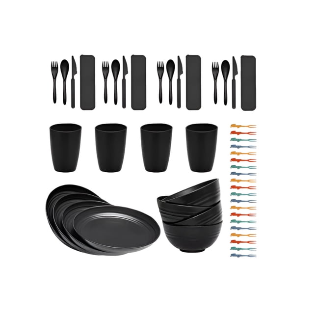 Juego De Vajilla Xtellar Taza Bol Paja De Trigo Vajilla color Negra 52pz