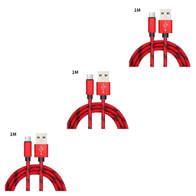 Seitruly Cable de carga Tipo-C Cable de carga rápida Cable de datos trenzado de nailon Accesorio para cable de teléfono, 1 metro, rojo Rojo 1 metro 3Conjunto