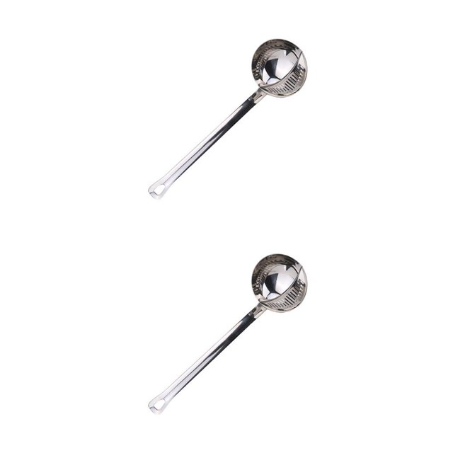 Advancent Nueva herramienta de cocina, cuchillo pequeño, skimmer, freidora de aceite, menos cuchara de aceite, filtro de aceite, freír en acero Plata 27*7.7 cm 2piezas