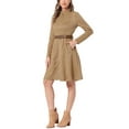 thumbnail image 4 of INSPIRE CHIC Women's Faux Suede Dress Stand Collar Zip Up Belted Vintage Dresses XS Khaki, 4 of 5