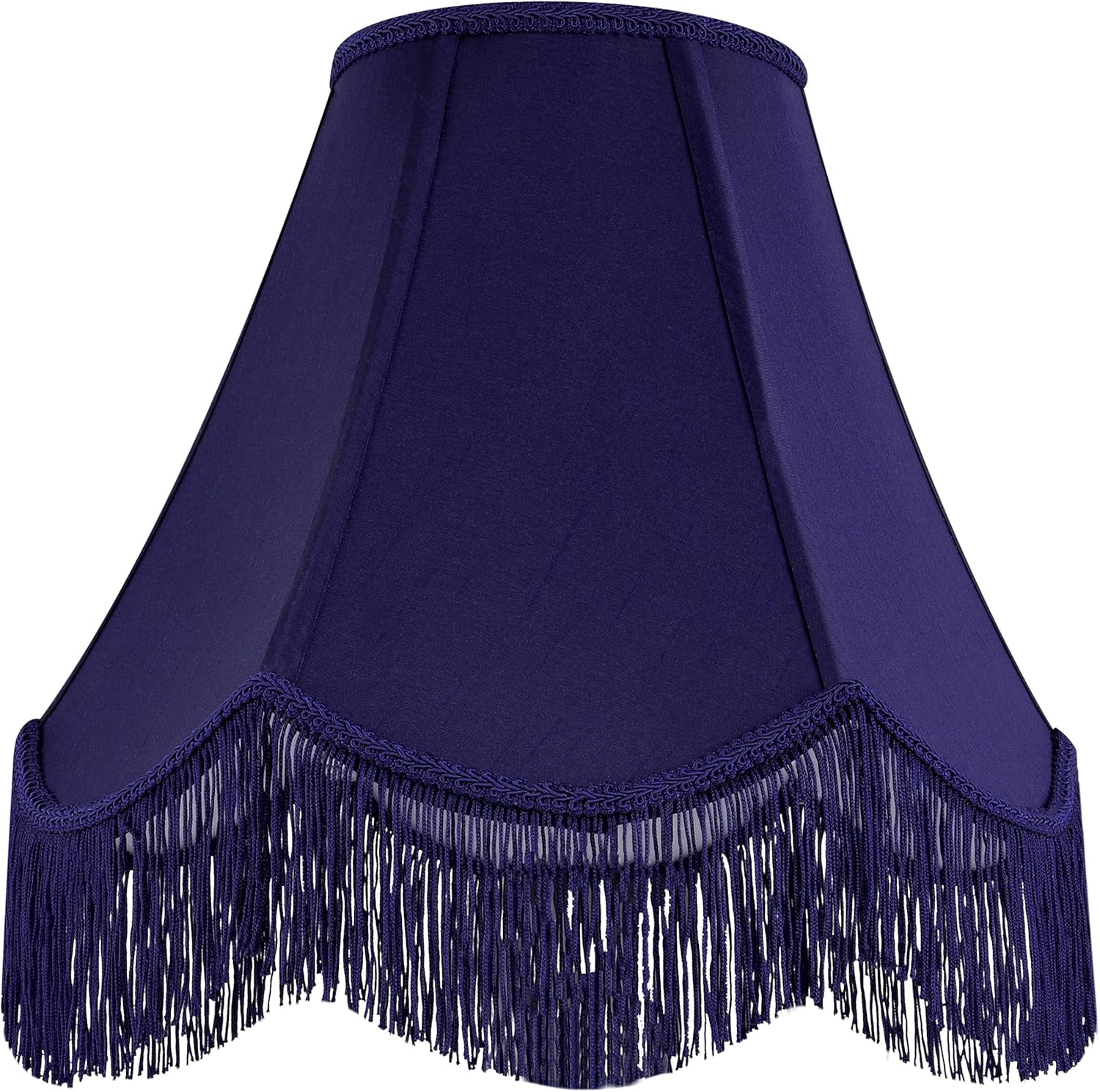 Blue Silk Bell Lamp Shades Set of 2 Petal Edge Braid with Blue Fringe Trim, 6"x13"x10.6"(Spider), Scalloped Lamp Shade Hand Crafted, Replacement Lamp Shades for Table, Floor Lamps,Easy Assembly