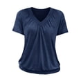 thumbnail image 7 of Aboser Women's Short Sleeve Cotton T Shirts Banded Bottom Pleated Tops Dressy Casual V Neck Blouson Shirt Comfy Soft Plain Top Solid Color Basic Tshirt Blouses, 7 of 7