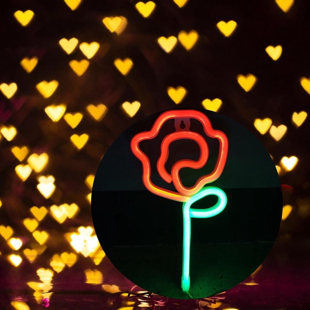 BELOVING Néon Floral Lampe Lampe Lampe Table LED Néon Rose pour Café Bar Chambre Rouge