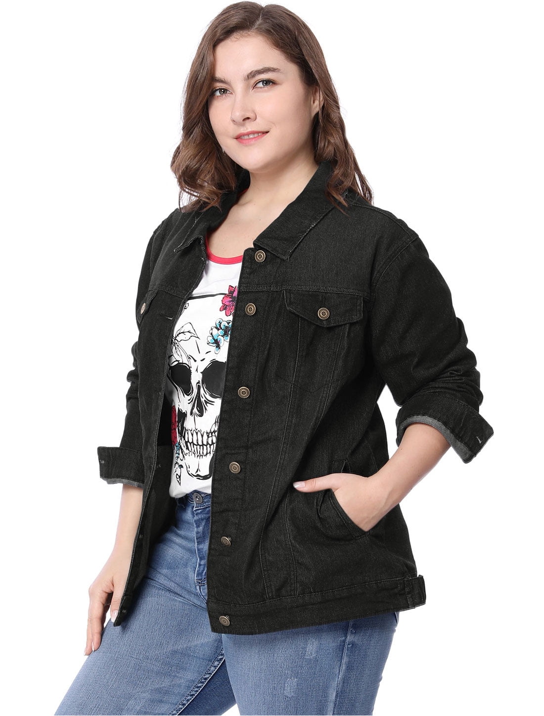 plus size black denim jacket