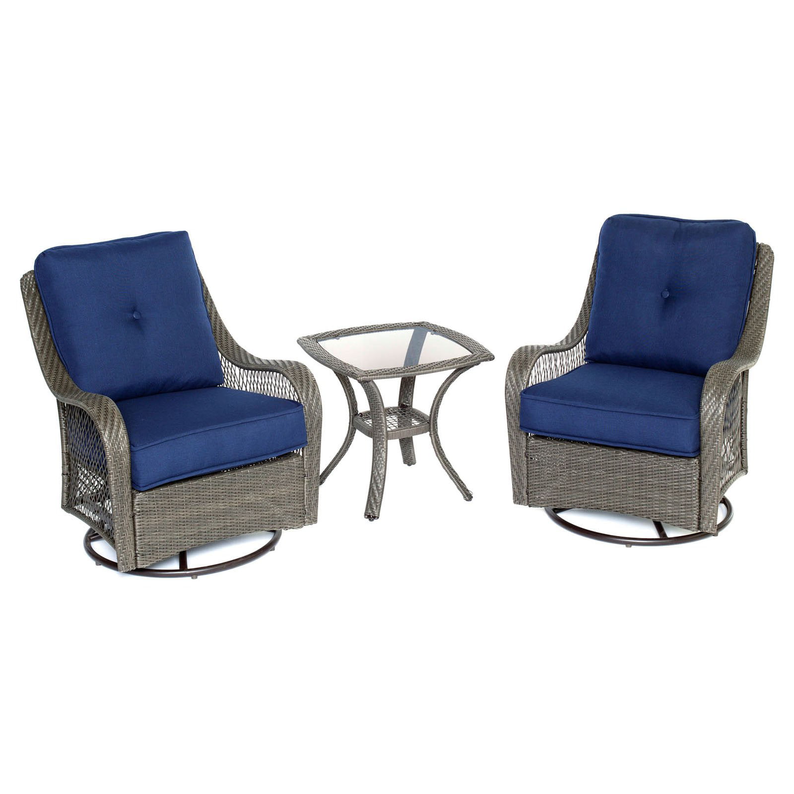 Hanover Orleans 3-Piece Swivel Gliding Chat Set in Heather Gray with Gray Weave 
