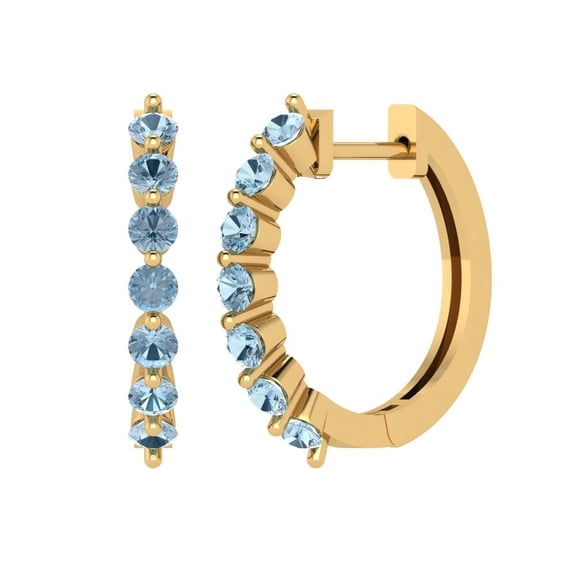 0.84 ct Lever-Back Hoop Earrings for Women | 2.5mm Round Cut Natural Aquamarine | 18K Yellow Gold