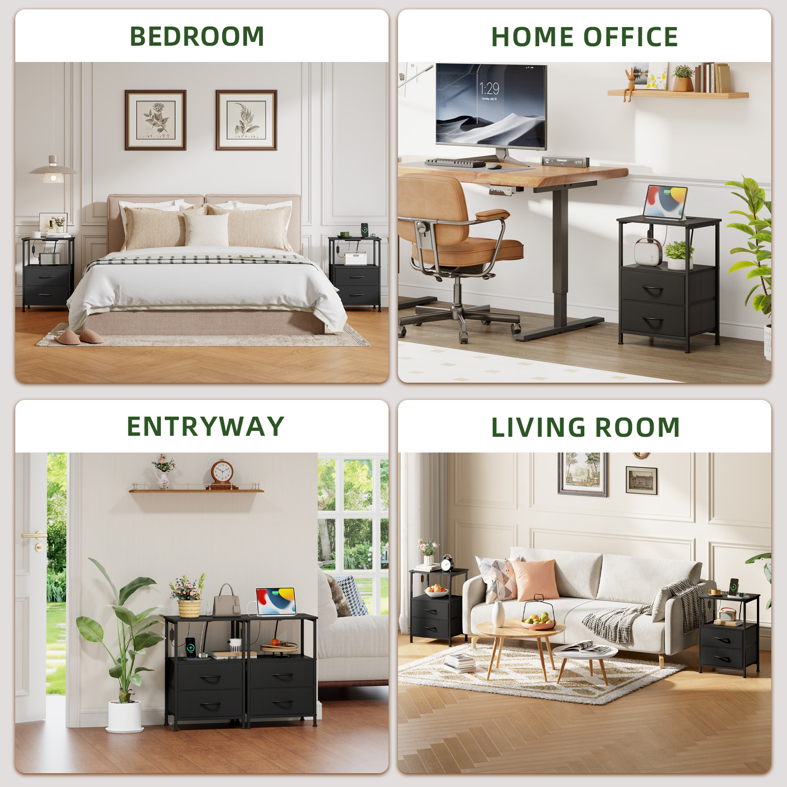 Eunos 2-Drawer Nightstand With Charging Station and LED photo 6
