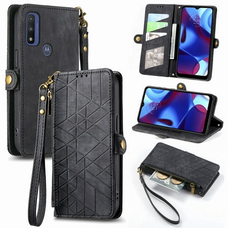 Motorola Moto G Pure Case ,Durable PU Leather Wallet Cover Snap Buckle Flip Strap Card Holder Case for Motorola Moto G Pure