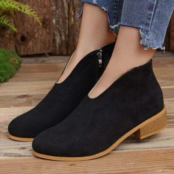 Tejiojio Womens Zippered Snow Boots,Women Mid Heel Shoes Winter Warm Leopard Fashion Side Zipper Pointed Toe Casual Solid Color