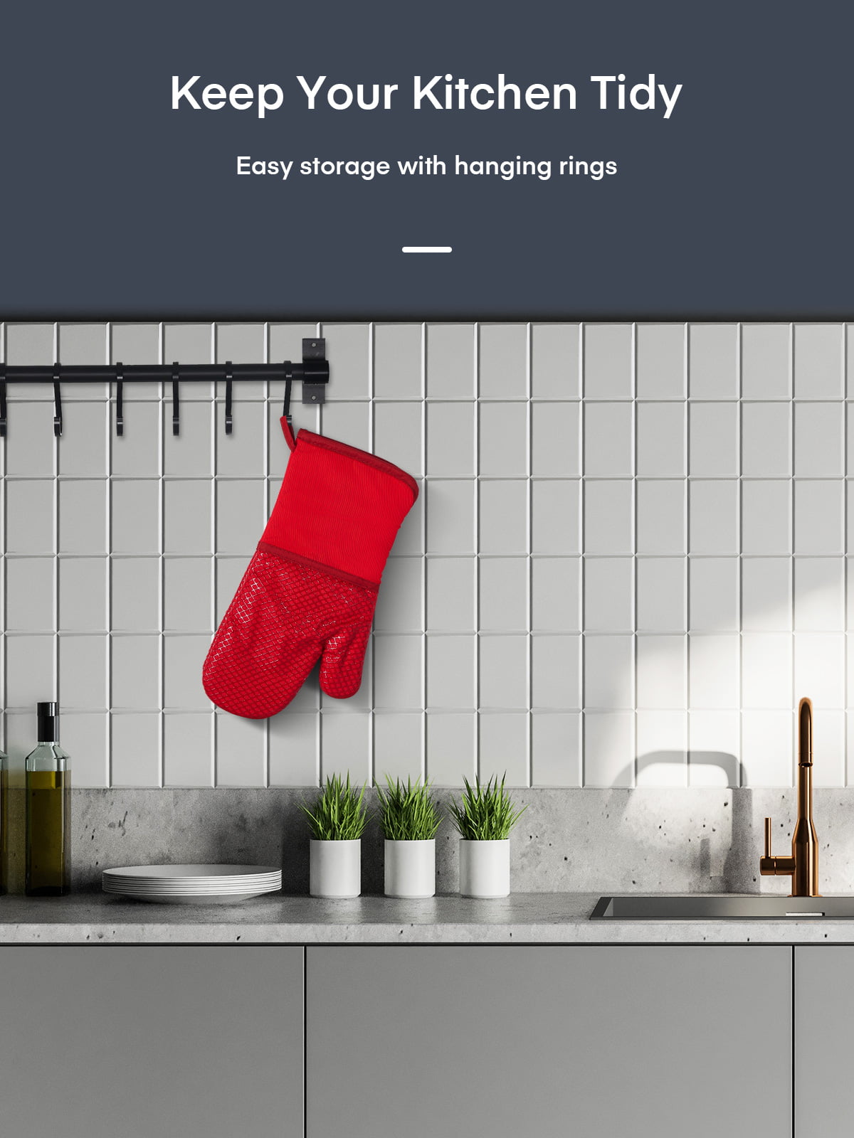 Oven Mitts, Heat Resistant Kitchen Oven Gloves 572°F, Non-Slip Silicone  Surface, Extra Long Flexible Thick Mitts for Kitchen , Cooking , Baking ,  BBQ , Grid Red 