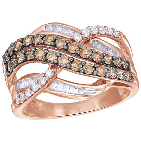 AFFY Champagne & White Natural Diamond Layered Crossover Ring in 10K Rose Gold (1 cttw)