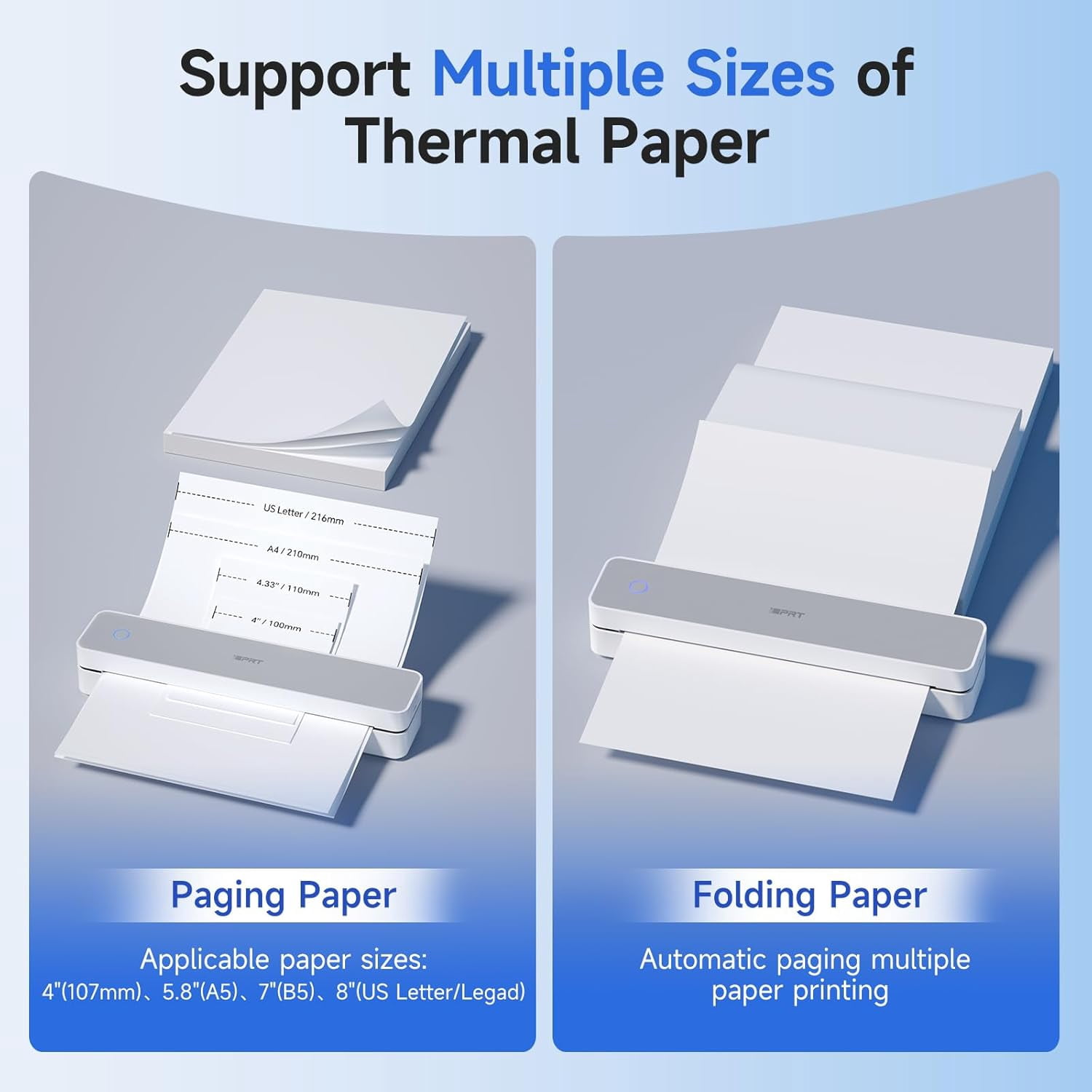Restored iDPRT Portable Thermal Printer, MT610 Pro Wireless for Travel, 300 DPI Bluetooth Inkless Printer Support 8.5" X 11" US Letter Thermal Paper for Home, Compatible with iOS, Android, White (Refurbished)