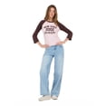 thumbnail image 2 of Forever 21 Women's Blue & White New York 2002 Varsity Raglan Crew Neck 3/4 Sleeve Top, for Casual Everyday Style, M, 2 of 6