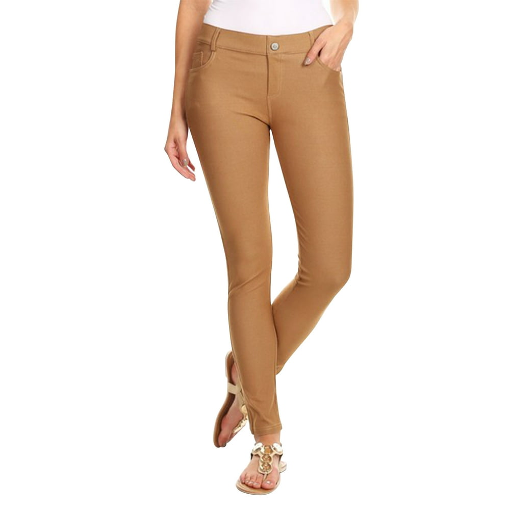 Luxury Divas Khaki Tan Denim Womens 5Pocket Stretchy Jeggings Size