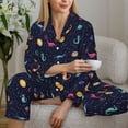 thumbnail image 6 of Pofeuu Space Dinosaur Print Womens Pajamas Set Long Sleeve Sleepwear Button Down Nightwear Soft Pj Lounge Sets Button Down Pajamas Women-Large, 6 of 7