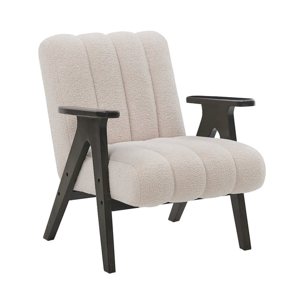Roundhill Furniture Rella Modern Teddy Sherpa Accent Chair with Espresso Wood Frame, Beige
