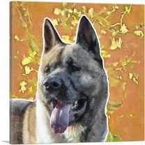 ARTCANVAS Akita Dog Breed Orange Yellow Flowers Canvas Art Print - Size: 36" x 36" (0.75" Deep)