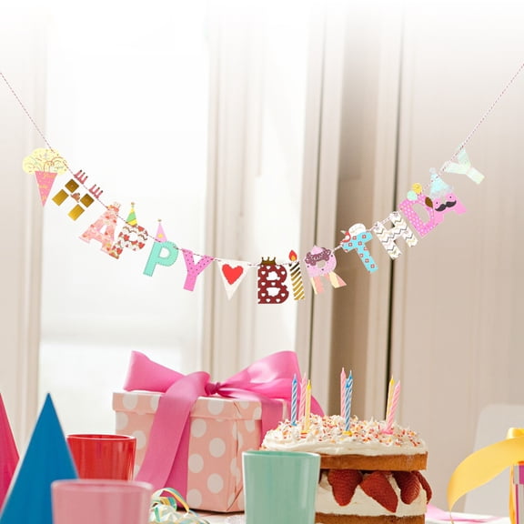 OULII Birthday Banner with Assorted Color Flags for Decorating Indoor and Outdoor Parties