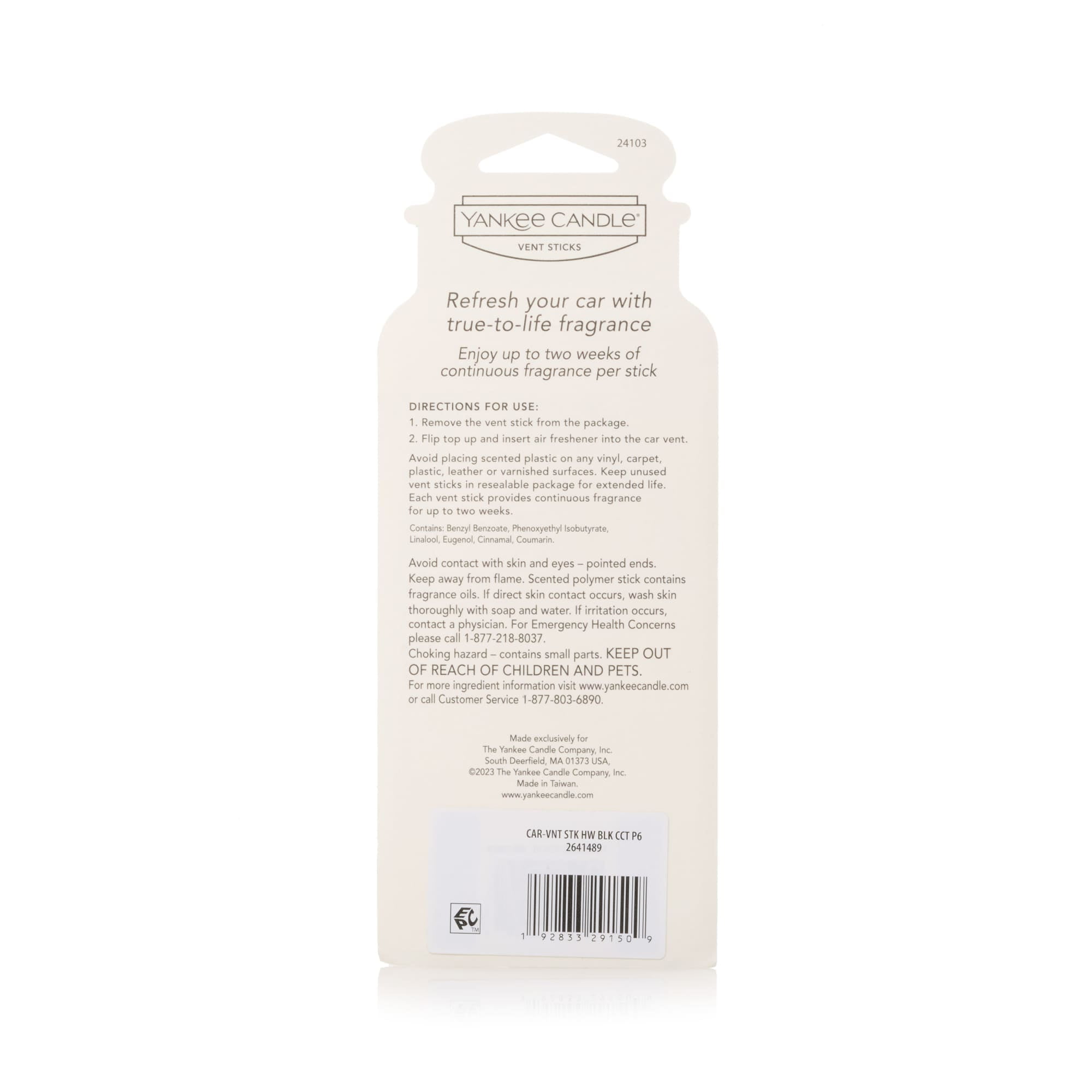 Yankee Candle Car Air Freshener Vent Sticks, Black Coconut, 4 Count