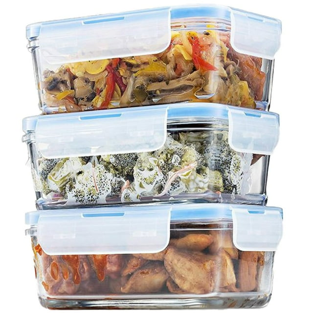 FineDine Food Storage Containers, 3PCS Glass Container Food Storage, Lunch Containers, Meal Prep Containers, Boite a Lunch, Glass Food Storage Containers with Lids, 28Oz Transparent BPA Free