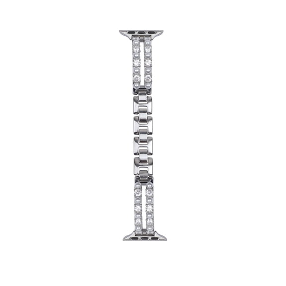 Luxury Pearl Bracelet Band Compatible with Apple Watch 42 44 45 46 49mm, Bling Rhinestone Crystal Jewelry Strap for iWatch Series 9 8 7 6 5 4 3 2 1 SE Ultra 2, Elegant Replacement,Silver