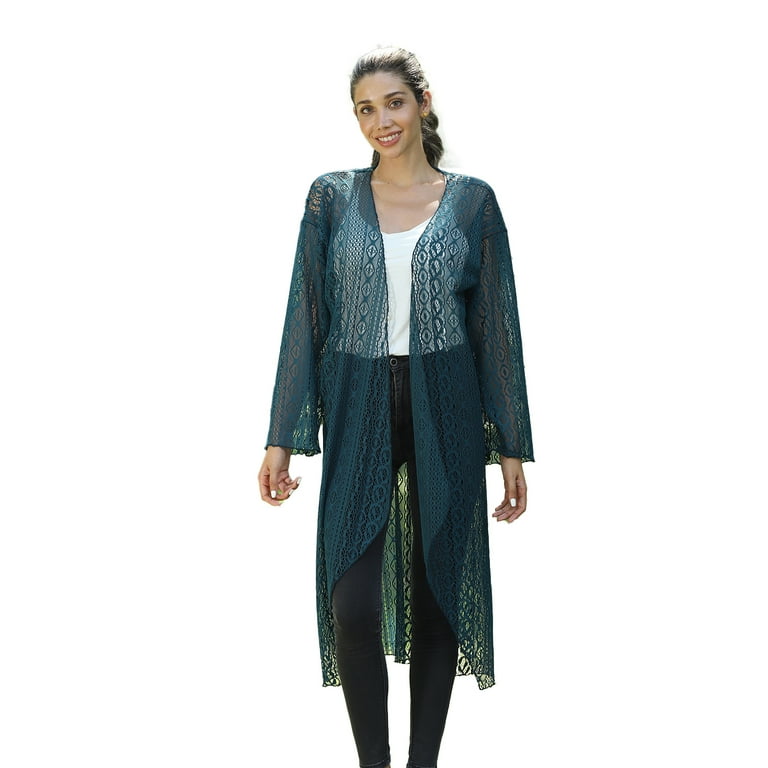 Shop LC Women Turquoise Jovie Lace Long Sleeve Maxi Cardigan
