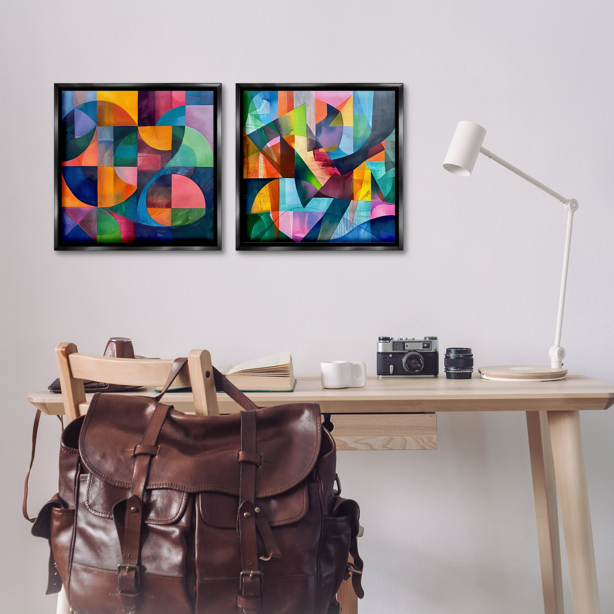 Stupell Industries Eye Catching Abstract Shapes Abstract Painting Black Floater Framed Canvas Art Print Wall Art, 18 x 18, Set of 2