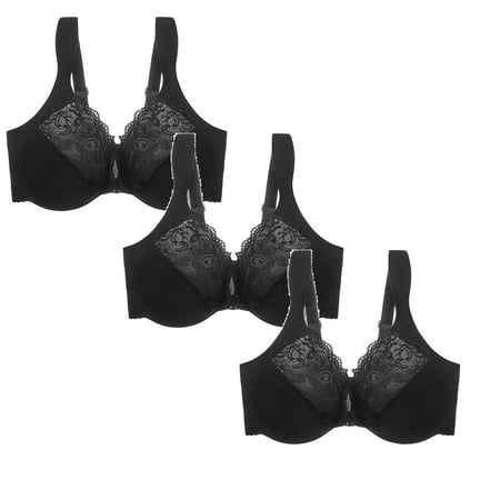 LUOGENLI Women Bras Push Up Women s Comfortable and Sexy Bra with Lace Gathering and Adjustable Wide Shoulder Straps Front Buckle Bra 3Pcs Women Bralette Seamless Women s Bras No Underwire Pack XXXL